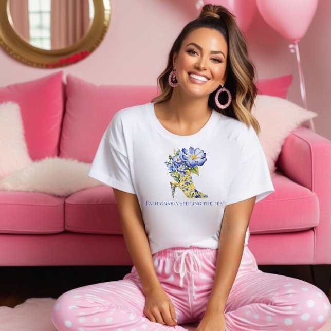 Modern Elegant Blommigt Chinoiserie High-Heel T Shirt (Skapare uppladdad)