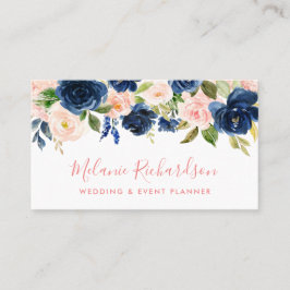 Modern Elegant Blommigt Classic Blue-Rosa Visitkort