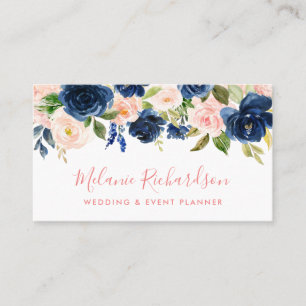 Modern Elegant Blommigt Classic Blue-Rosa  Visitkort