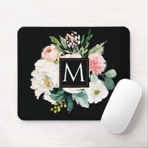 Modern elegant - blommigt för vattenfärg i monogra musmatta