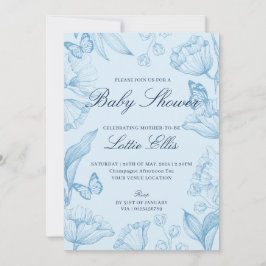 Modern Elegant Blommigt Himlar Blue Boy Baby Showe Inbjudningar
