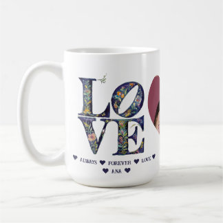 Modern Elegant Blommigt KÄRLEK HEART PHOTO Kaffemugg