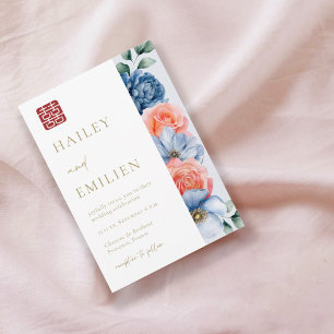 Modern Elegant Blommigt Kinesiska Bröllop Inbjudningar