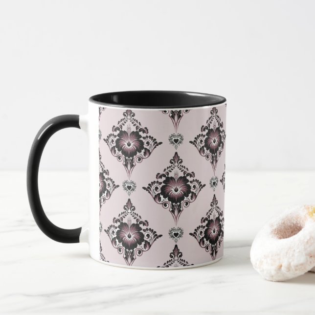 Modern Elegant Blommigt Lavender Damask Mugg (Med munk)