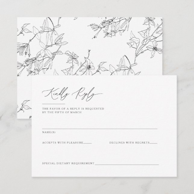 Modern Elegant Blommigt Line Art Bröllop OSA Kort (Fram/baksida)