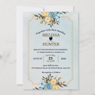 Modern Elegant Blommigt Ram Watercolor Bröllop Inbjudningar