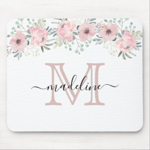 Modern Elegant Blommigt  Rosa Monogram Musmatta