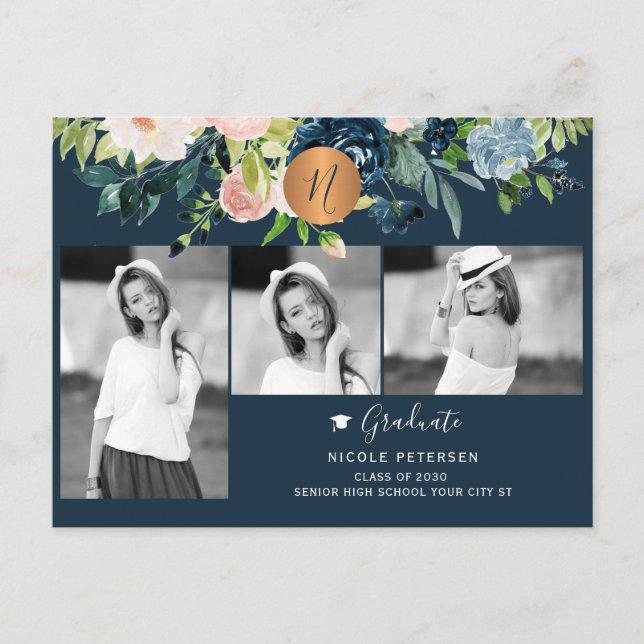 Modern elegant blommigt studenten fotokollage meddelande vykort (Framsida)