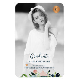 Modern elegant blommigt studenten-fotoöverlägg magnet