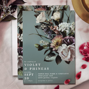 Modern Elegant Blommigt Teal Grönt Vår bröllop Inbjudningar