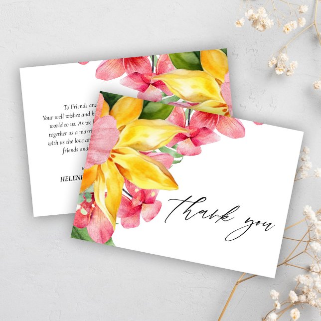 Modern Elegant Blommigt Tropical Destination Weddi Tack Kort (Modern Elegant Floral Tropical Destination Wedding Thank You Card)