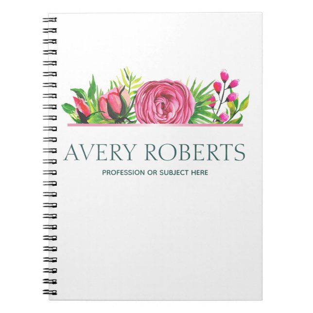 Modern Elegant blommigt vattenfärg Anteckningsbok (Framsidan)