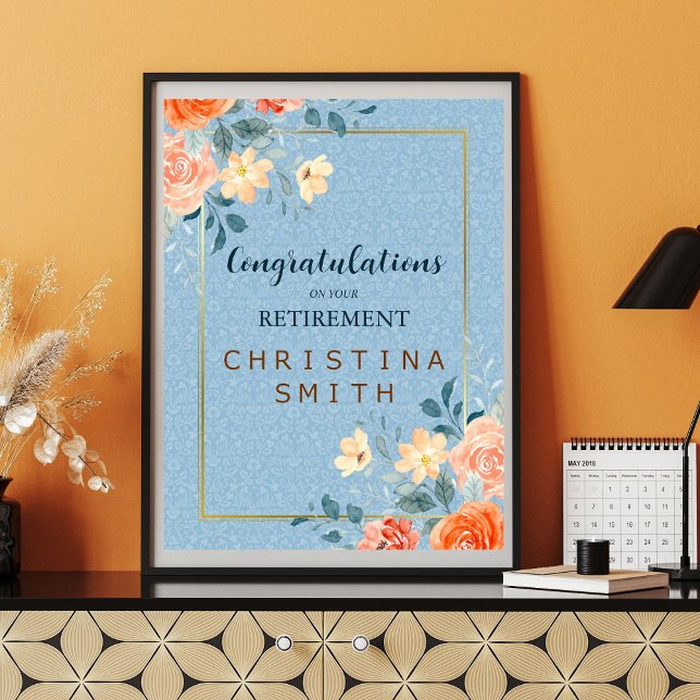 Modern Elegant Blommigt Watercolor Pension Party Poster (Modern Elegant Floral Watercolor Retirement Party Poster)