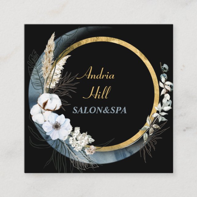Modern elegant blommor salon&spa med QR-kod Fyrkantigt Visitkort (Framsida)