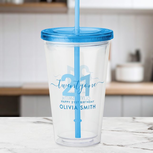 Modern Elegant Blue 21:a födelsedag Take Away Mugg (Skapare uppladdad)
