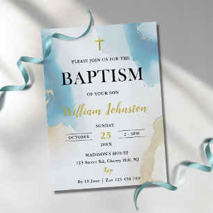 Modern Elegant Blue Baptism-inbjudan Inbjudningar