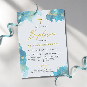 Modern Elegant Blue Baptism-inbjudan Inbjudningar