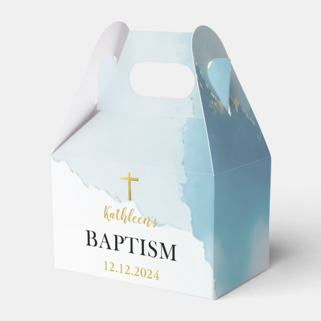 Modern Elegant Blue Baptism Presentaskar (Framsidan Sidan)