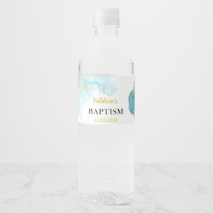 Modern Elegant Blue Baptism Vattenflaskor Etikett