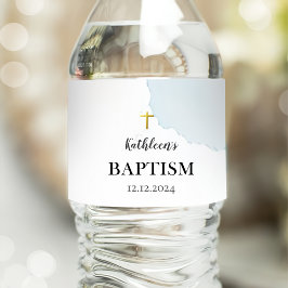 Modern Elegant Blue Baptism Vattenflaskor Etikett