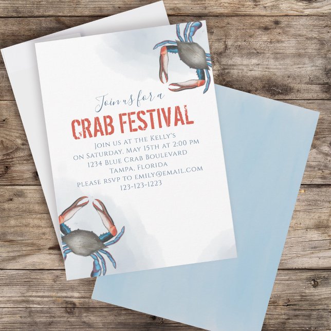 Modern Elegant Blue Crab Minimalist Watercolor Inbjudningar (Skapare uppladdad)