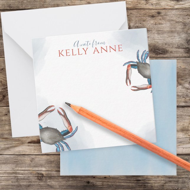 Modern Elegant Blue Crab Watercolor Navy Blue Anteckningskort (Skapare uppladdad)