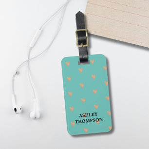 Modern Elegant Blue Faux Guld Hearts Bagagebricka