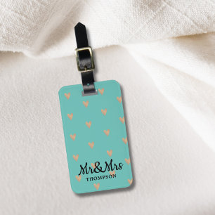 Modern Elegant Blue Faux Guld Hearts Bagagebricka