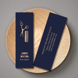 Modern Elegant Blue Faux Guld Sissor Comb Mini Visitkort