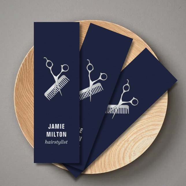 Modern Elegant Blue Faux Silver Sissor Comb Mini Visitkort (Skapare uppladdad)