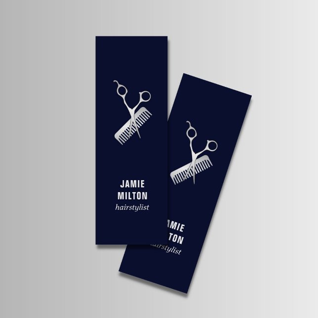 Modern Elegant Blue Faux Silver Sissor Comb Mini Visitkort (Skapare uppladdad)