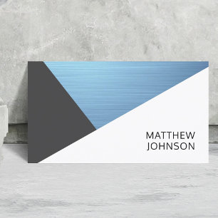 Modern Elegant Blue FauxMetal White Grått Geometri Visitkort