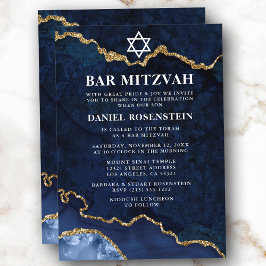 Modern Elegant Blue Guld Marble Geode Pub Mitzvah Inbjudningar