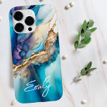 Modern Elegant Blue Guld Marble Personlig Namn<br><div class="desc">Den moderna Eleganten Blue Guld Marble Personlig Namn iPhone 14 Pro Max Fodral har personlig namn i en kalligrafisk skripttypografi av elegant på en modern blå och guld marmor bakgrund. Perfektens gåva till henne för födelsedag, mamma för Mors dag, syster eller bister för jul och helgdagar. Designad av ©Evco Studio...</div>