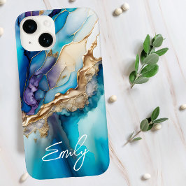 Modern Elegant Blue Guld Marble Personlig Namn