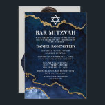 Modern Elegant Blue Guld Marble Pub Mitzvah Photo Inbjudningar<br><div class="desc">Modern Elegant Watercolor Blue och Guld Marble Agate Geode Pub Mitzvah bjudan - Foto back</div>