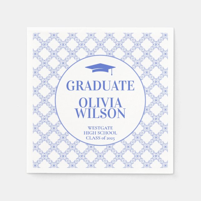 Modern Elegant Blue Studenten Pappersservett (Framsidan)