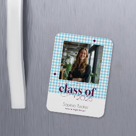 Modern Elegant Blue Studentmössa Mönster Photo Magnet