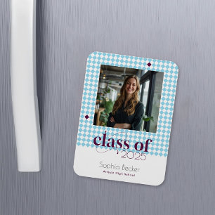 Modern Elegant Blue Studentmössa Mönster Photo Magnet