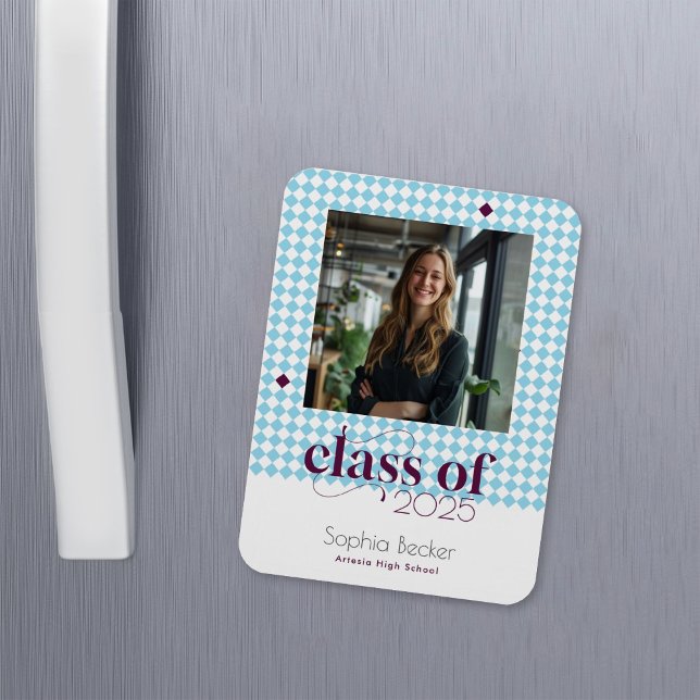 Modern Elegant Blue Studentmössa Mönster Photo Magnet (Skapare uppladdad)