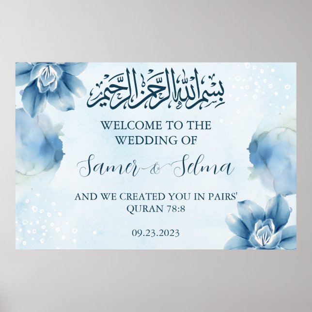 Modern Elegant Blue Welcome Muslim Bröllop Poster (Framsidan)