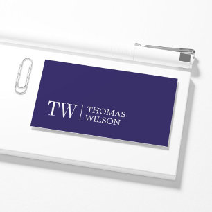 Modern Elegant Blue White Bold Monogram Consultant Visitkort