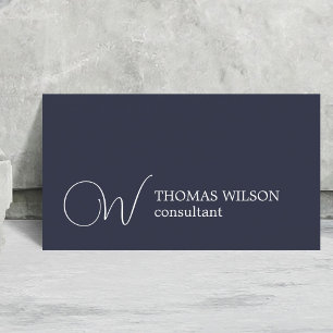Modern Elegant Blue White Bold Monogram Consultant Visitkort