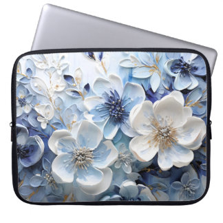 Modern Elegant Blue White Botanical Floral Laptop Fodral