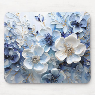 Modern Elegant Blue White Botanical Floral Musmatta