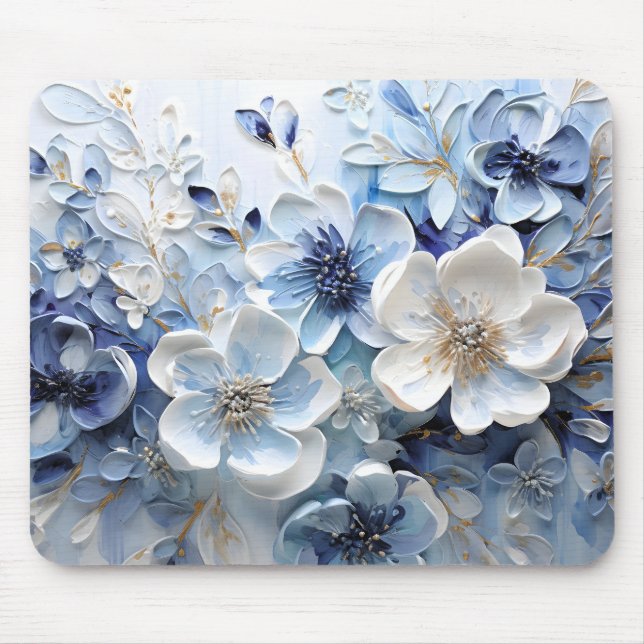 Modern Elegant Blue White Botanical Floral Musmatta (Framsidan)