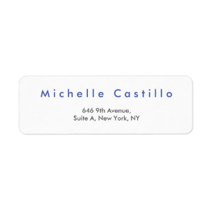 Modern Elegant Blue White Minimalist Plain Returadress Etikett