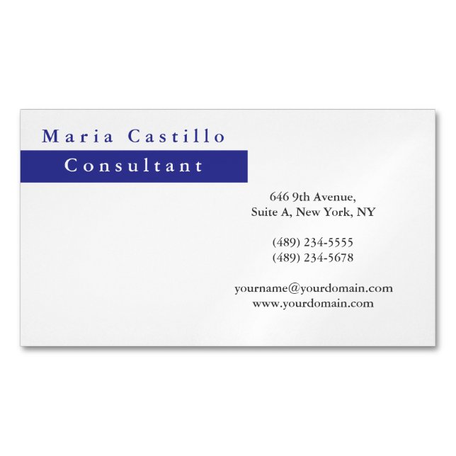 Modern Elegant Blue White Minimalist Profile Card Magnetiska Visitkort (Framsida)