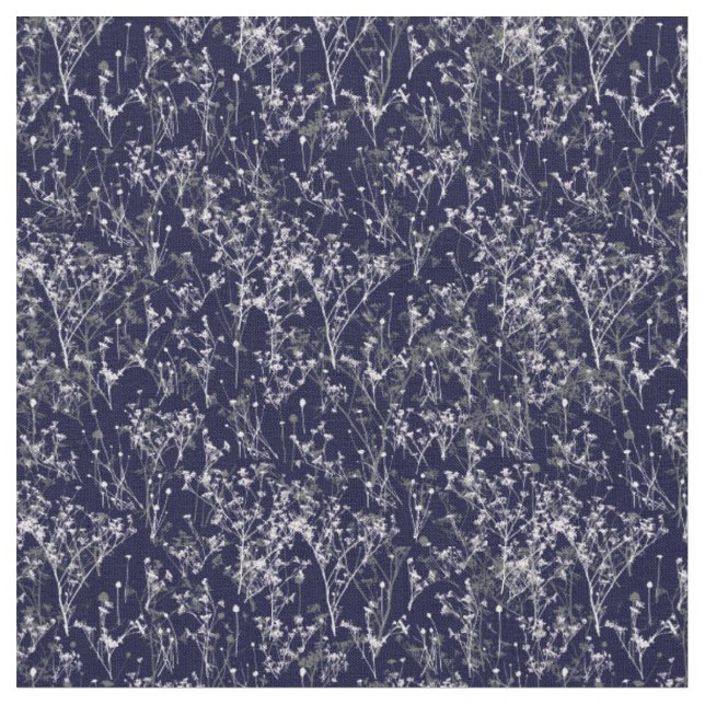 Modern Elegant Blue Wildblommor på marinblått Tyg (Närbild)