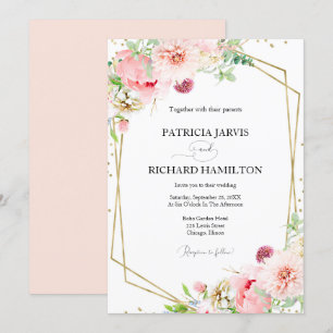 Modern Elegant Blush Blommig Geometrisk Bröllop Inbjudningar
